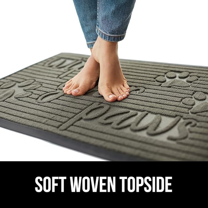 GORILLA GRIP 100% Waterproof All-Season WeatherMAX Doormat US Designed Natural Rubber, Stain and Fade Resistant, Low Profile Indoor Outdoor Door Mats, Easy Clean Patio Mat, 29x17, Stone Paws