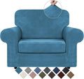 WEERRW Velvet Stretch Chair Sofa Slipcover - 2 Pieces Luxury Soft Velvet Plush Couch Cover Furniture Protector with Elastic Bottom for Pets, Machine Washable, Peacock Blue, Small