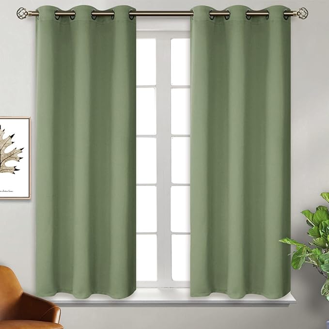 BGment Room Darkening Curtains 45 Inches Long - Grommet Thermal Insulated Drapes Window Treatment Curtains for Bedroom, 2 Panels, 38 x 45 Inch, Grass Green