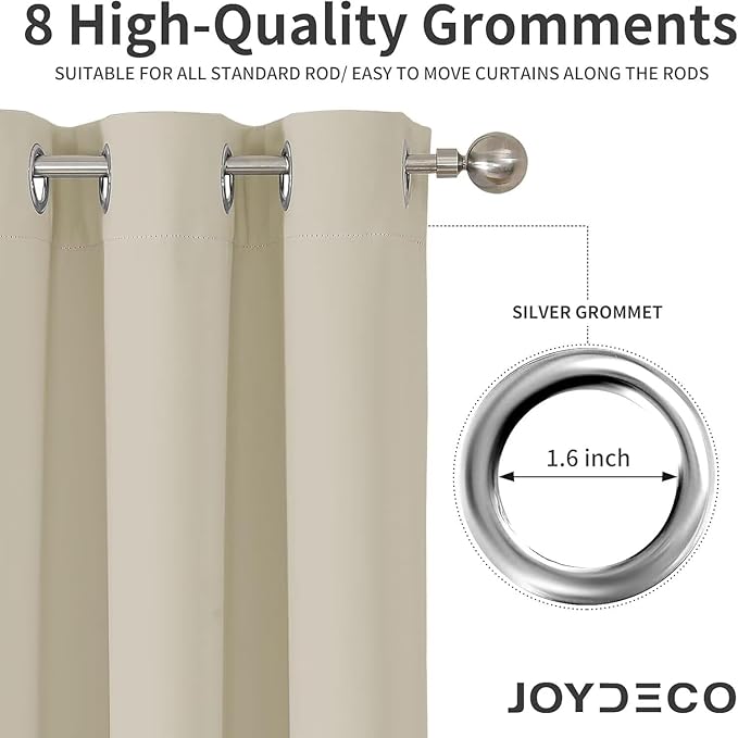 Joydeco Blackout Curtains 90 Inches Long 2 Panels Set, Thermal Insulated Long Curtains& Drapes 2 Burg, Room Darkening Drapes for Bedroom Living Room (Light Beige, W37 x L90 Inch)