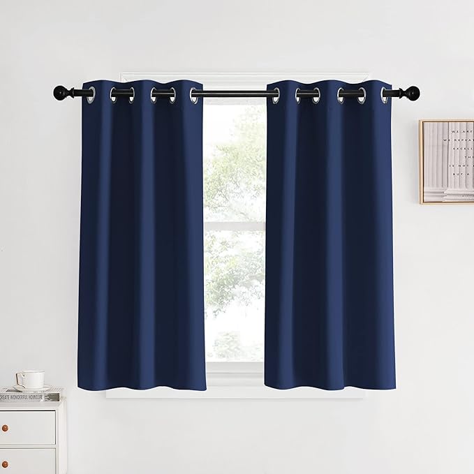 NICETOWN Blackout Curtains & Drapes for Kitchen, Navy, 1 Pair, 34 x 40 Inch, Thermal Insulated Solid Grommet Top Blackout Panels/Draperies for Bedroom/Living Room
