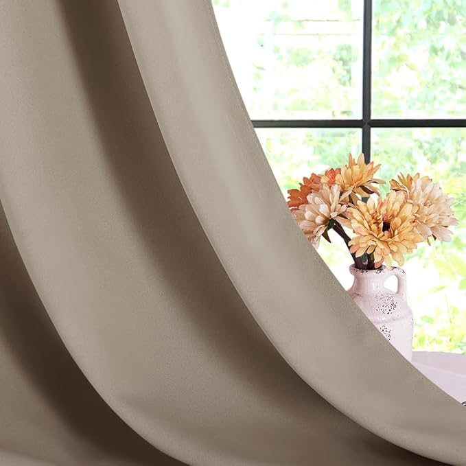 NICETOWN Kitchen Blackout Short Curtain Panels for Bedroom, Taupe, 2 Panels, W42 x L45 -Inch, Thermal Insulated Grommet Top Blackout Draperies and Drapes