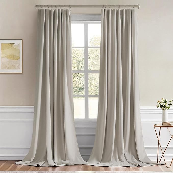 MIULEE Natural Back Tab Blackout Curtains 102 Inch Long 2 Panels Set for Bedroom, Rod Pocket/Pinch Pleated Thermal Insulated Living Room Darkening Light Blocking Floor to Ceiling Drapes