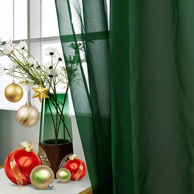 SpaceDresser Foliage Green Sheer Curtains 4 Panels Rod Pocket Semi-Sheer Curtain 96 Inches Long Light Filtering Voile Window Drapes for Bedroom Living Room Kitchen, Each 52W x 96L