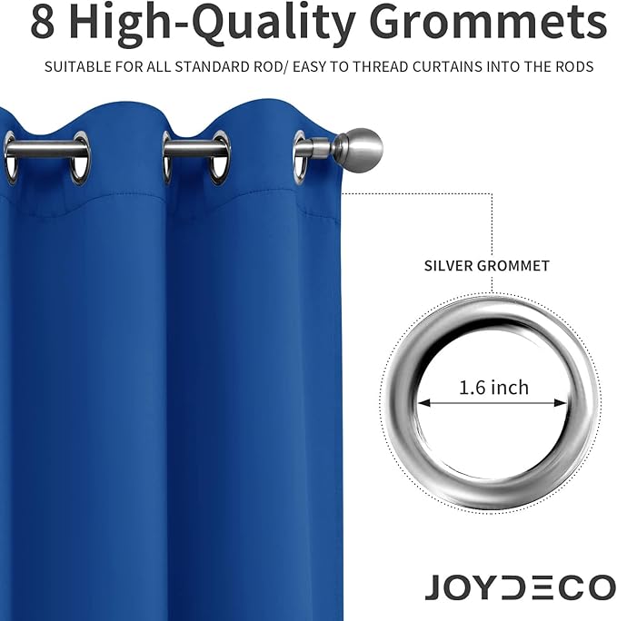 Joydeco Blackout Curtains 54 Inch Length 2 Panels Set, Thermal Insulated Long Curtains& Drapes 2 Burg, Room Darkening Grommet Drapes for Living Room Bedroom Window (W52 x L54 Inch, Royal Blue)
