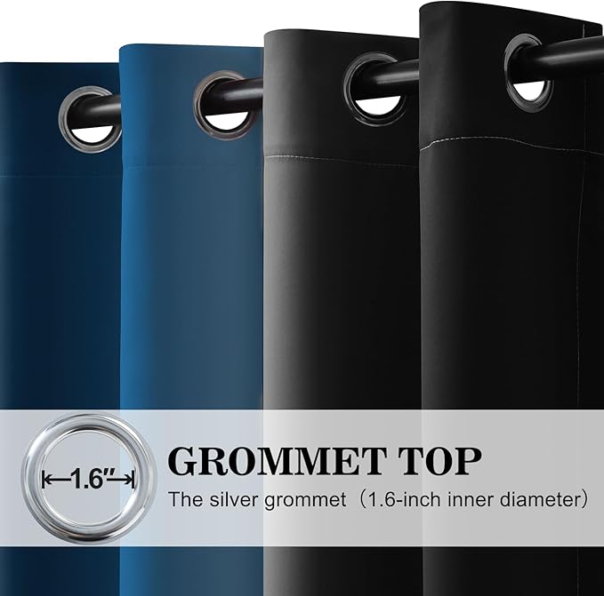 Yakamok Blackout Ombre Dark Blue and Black Curtains for Bedroom, Gradient Room Darkening Curtains, Grommet Thermal Insulated Light Blocking Window Drapes/Curtain for Living Room,52 x 72 Inch,2 Panels
