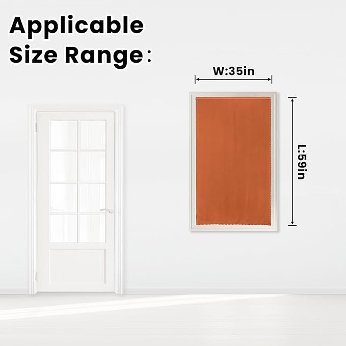 Self Adhesive Curtains Portable Blackout Curtain Simple and Easy to Install Bedroom Window Thermal Lnsulated Kitchen Room Darkening Black Small Drapes, 35" W X 59" L, Orange, 1 Panel