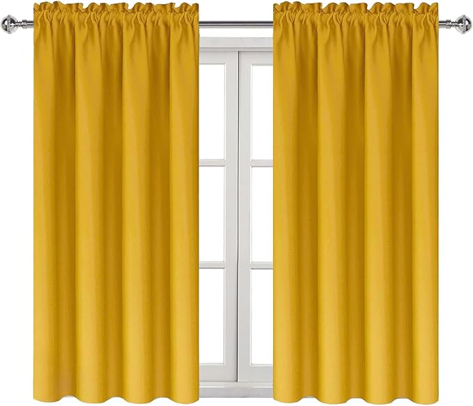 DWCN Yellow Room Darkening Blackout Curtains - Thermal Insulated Privacy Energy Saving Window Curtain Drapes 52 x 45 inch Length, Set of 2 Bedroom Living Room Curtains