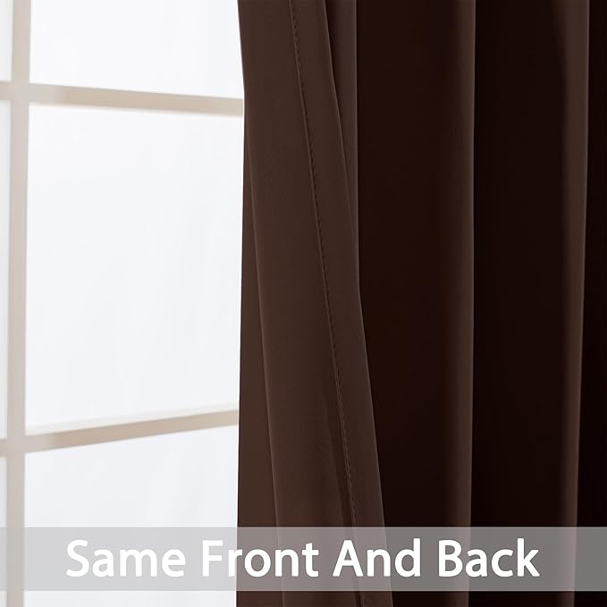 Yakamok Blackout Room Darkening Insulated Grommet Panels Window Curtains with 2 Tie Backs (Set of 2, Chocolate Brown, 52 x 96 Inch)