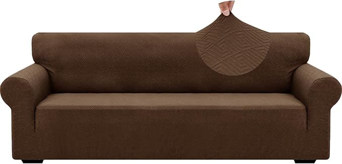 ZNSAYOTX 1 Piece Jacquard Couch Covers for 3 Cushion Couch High Stretch Sofa Cover for Pets Dogs Anti Slip Extra Large Sofa Slipcovers Furniture Protector (X-Large, New Pattern Coffee)