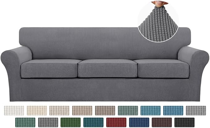 Turquoize 4 Piece Sofa Covers for 3 Cushion Couch Sofa Slipcover Soft Couch Cover for Dogs-Washable Sofa Furniture Covers with 3 Individual Large Cushion Covers, Feature Thick Fabric (XL Sofa, Gray)