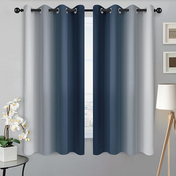 SimpleHome Navy Blue Ombre Room Darkening Curtains for Living Room, Light Blocking Gradient Thermal Insulated Grommet Window Curtains/Drapes for Bedroom, 2 Panels, 52x63 inches Length