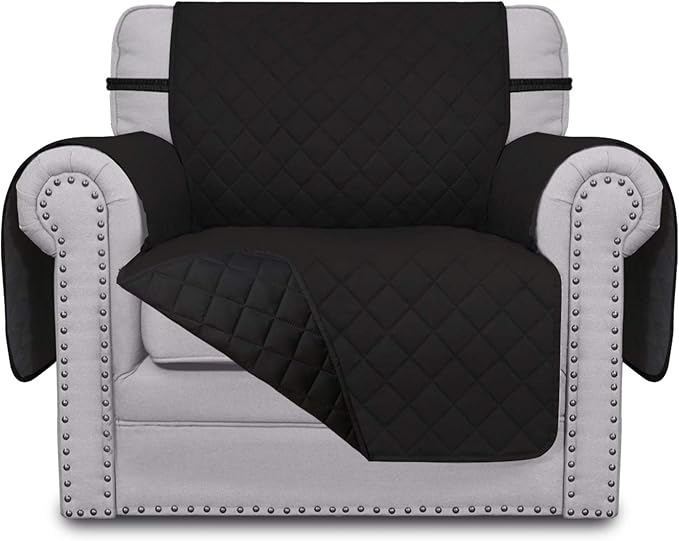 Easy-Going Chair Sofa Slipcover Reversible Sofa Cover Water Resistant Couch Cover Furniture Protector Cover with Elastic Straps for Pets Kids Children Dog Cat (Chair, Black/Black)
