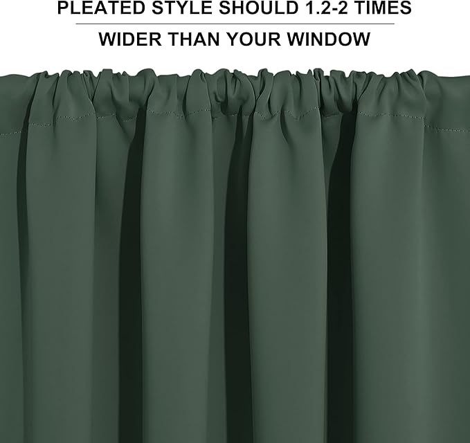 RYB HOME 54 inch Blackout Curtains for Living Room, Rod Pocket Thermal Insulated Small Window Drapes Room Darkening Shades for Bedroom Studio Dorm, W 42 x L 54 inch, Set of 2 Panels, Dark Green