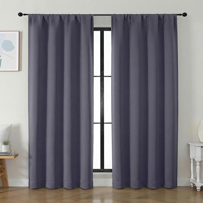 Simplebrand Ava Greyish Purple Blackout Curtains for Bedroom 84 Inch Length 2 Panels Set, Solid Thermal Insulated Privacy Living Room Window Treatment Curtains Blackout Drapes, W50 x L84 Inch