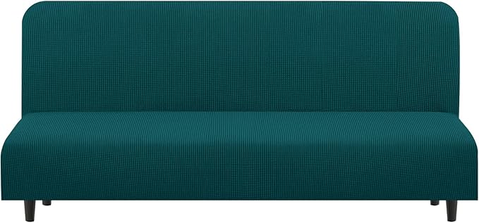 U-NICE HOME Stretch Futon Cover Armless Bed Slipcover - Soft Jacquard Fabric Washable for Pet Friendly, Blue