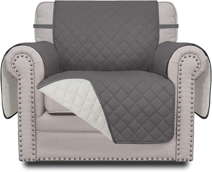Easy-Going Chair Sofa Slipcover Reversible Sofa Cover Water Resistant Couch Cover Furniture Protector Cover with Elastic Straps for Pets Kids Children Dog Cat (Chair, Gray/Ivory)