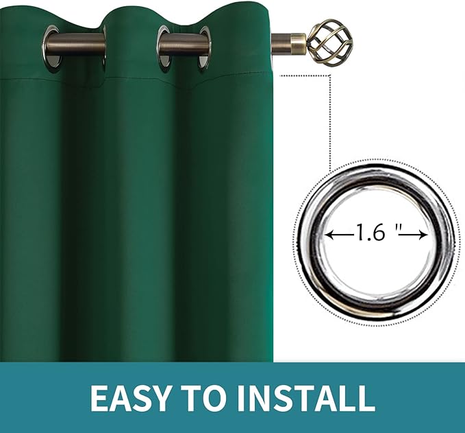 BGment Blackout Curtains for Bedroom - Grommet Thermal Insulated Room Darkening Drapes for Living Room, Set of 2 Panels (38 x 63 Inch, Emerald Green)