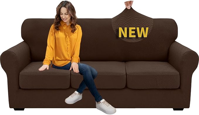 XINEAGE 2026 New 4 Pieces Couch Covers for 3 Cushion Couch Super Stretch Thick Soft Sofa Cover Anti Slip Sofa Slipcover Dogs Cats Furniture Protector (Coffee, 71"-91")