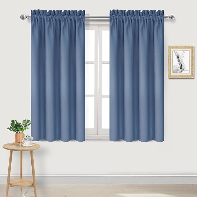 DWCN Blackout Curtains – Thermal Insulated, Energy Saving & Noise Reducing Bedroom and Living Room Curtains, Dusty Blue, W 38x L 45 Inch, Set of 2 Rod Pocket Curtain Panels