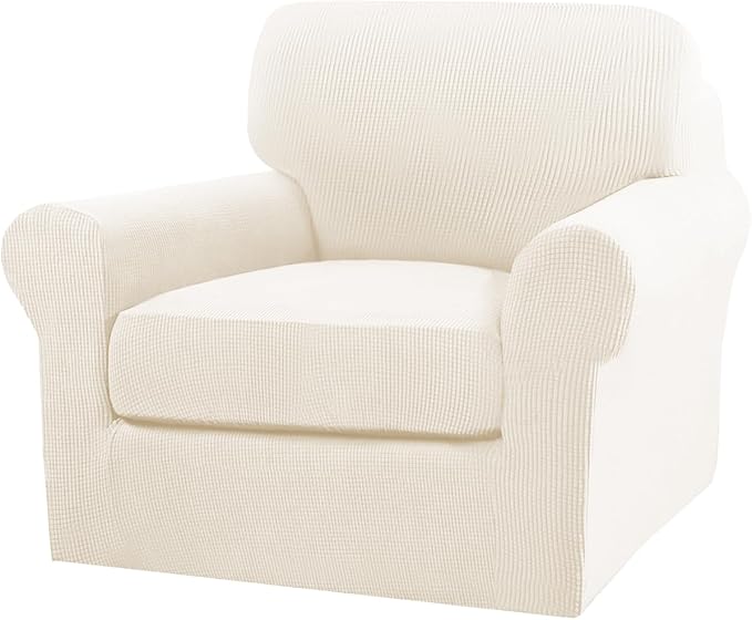 Turquoize 2 Piece Chair Covers Armchair Slipcovers for Living Room Armchair Sofa Cover with Individual Cushion Covers Feature Jacquard Fabric (Chair, Cream)