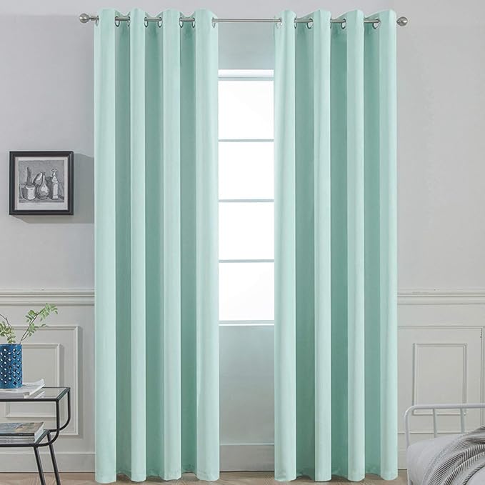 Yakamok Aqua Curtains 96 Inch Length Blackout Room Darkening Drapes Thermal Insulated Grommet Window Treatment Drapes Curtain for Bedroom Living Room,Aqua Blue,W52xL96 inch,Set of 2