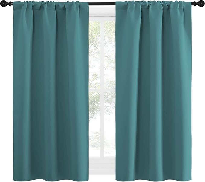 NICETOWN Kitchen Curtains Blackout Drapes & Curtains, Energy Smart Window Treatment Curtain Panels for Bedroom (Sea Teal, 34 in x 54 in (W x L), Set of 2)
