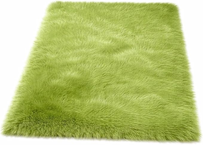 Goolela Lime Green Fluffy Fur Rug 3x5 for Bedroom Playroom Bedside Fuzzy Furry Faux Sheepskin Rug Shag Décor Rectangle