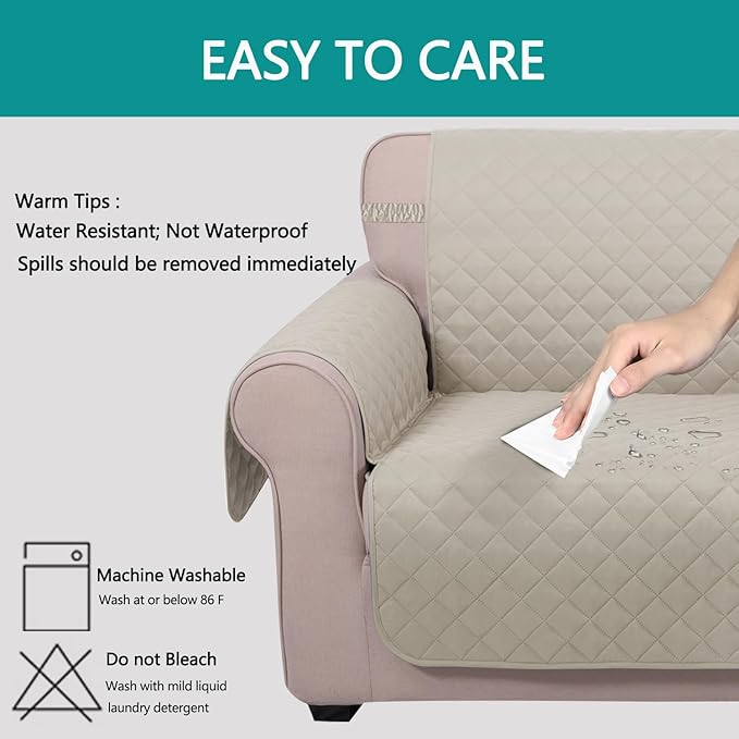 U-NICE HOME Reversible Sofa Cover Couch Cover for Dogs with Elastic Straps Water Resistant Furniture Protector for Pets Couch Cover for 3 Cushion Couch (Sofa, Beige/Beige)