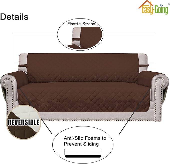 Easy-Going Oversized Chair Sofa Slipcover Reversible Sofa Cover Water Resistant Couch Cover Furniture Protector Cover with Elastic Straps for Pets Dog (Oversized Chair, Coffee/Ivory)