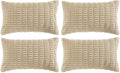 Fancy Homi 4 Packs Tan Decorative Throw Pillow Covers 16x24 Inch for Living Room Couch Bed Sofa, Beige Rustic Farmhouse Boho Home Decor, Soft Plush Striped Corduroy Square Cushion Case 40x60 cm