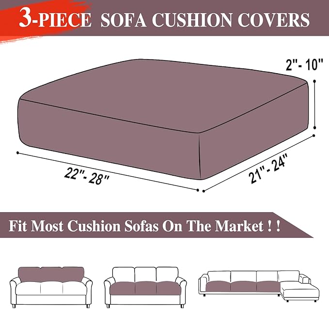Couch Cushion Covers Seat Cushion Cover Stretch Couch Cover Separate Sectional Sofa Slipcovers Furniture Protector(3 Pieces for Seat or Sofa Backrest, Brown)