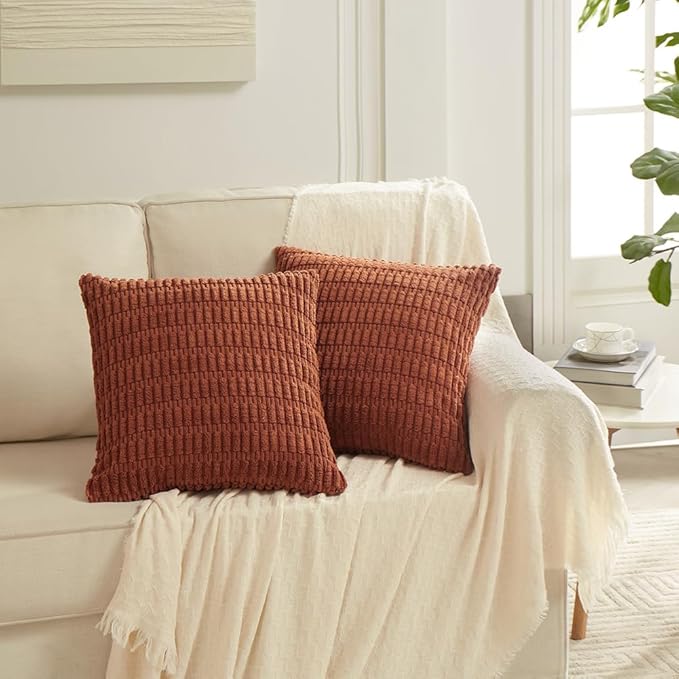 Fancy Homi 4 Packs Fall Boho Long Lumbar Decorative Throw Pillow Covers 14x24 Inch for Couch Bed Sofa, Aesthetic Modern Farmhouse Home Decor, Soft Striped Corduroy Rectangle Cushion Case 35x60 cm