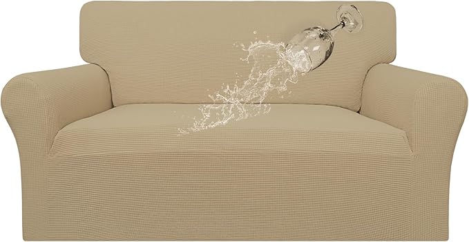 Easy-Going 100% Waterproof Oversized Loveseat Couch Cover, Dual Waterproof Sofa Cover, Stretch Jacquard Sofa Slipcover, Leakproof Furniture Protector for Kids, Pets, Dog and Cat, Sand
