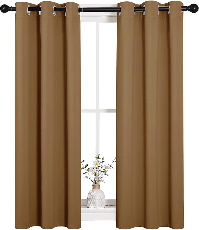NICETOWN Sleek Blackout Curtains 40 inches Length for Small Windows, 2 Panels, Gold Brown, 29 inches Width, Noise Reducing and Block Draft Panels for Door Doorway Laundry Office Luxury Decor Theme