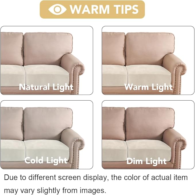H.VERSAILTEX Velvet Stretch Couch Cushion Cover Plush Cushion Slipcover for Chair Loveseat Sofa Cushion Furniture Protector Seat Cushion Sofa Cover (2 Piece Medium Sofa Cushion Covers, Cream)