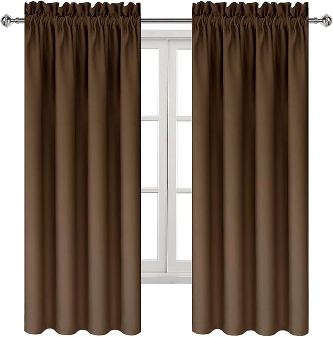 DWCN Blackout Curtains – Thermal Insulated, Energy Saving & Noise Reducing Bedroom and Living Room Curtains, Brown, W 42x L 63 Inch, Set of 2 Rod Pocket Curtain Panels