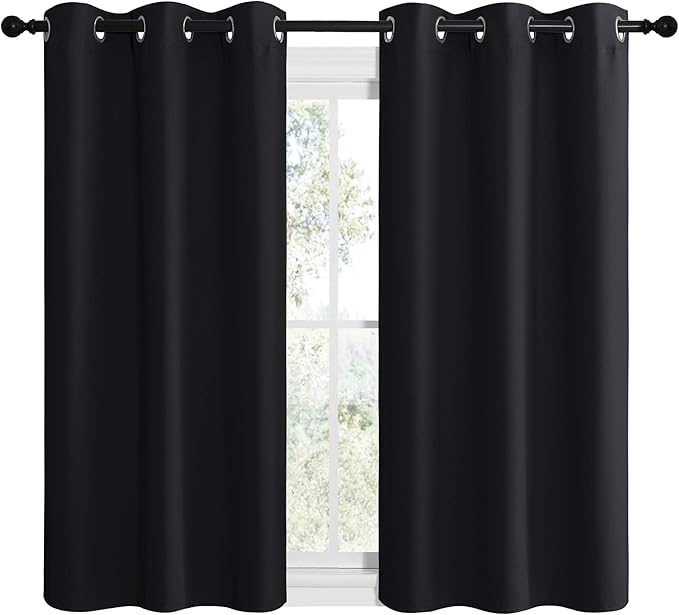 NICETOWN Blackout Draperies Window Curtain Panels, Autumn/Winter Thermal Insulated Solid Grommet Blackout Curtains/Drapes for Cafe (Set of 2, 42 inches by 48 inches, Black)