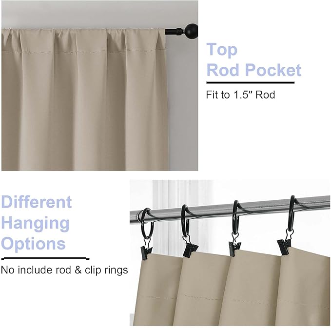 Simplebrand Biscotti Beige Blackout Curtains for Bedroom 102 Inches Long 2 Panels, Solid Thermal Insulated, Energy Saving Living Room Window Treatment Curtains Blackout Drapes, W50 x L102 Inch