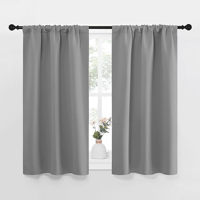 NICETOWN RV Blackout Curtains for Camper Windows, Short Room Darkening Drapes for Kitchen, Home Decoration Thermal Insulated Blackout Blinds for Small Windows (Silver Grey, 2 Panels, W29 x L40)