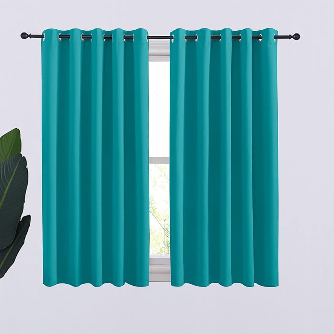 NICETOWN Peacock Teal Thermal Insulated Curtains Blackout Draperies, Window Treatment Solid Grommet Room Darkening Drape Panels for Bedroom (Set of 2, 70 by 54 inches Long)