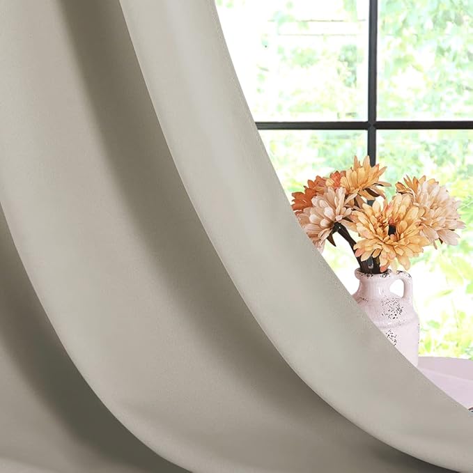 NICETOWN Modern Blackout Curtains Noise Reducing, Thermal Insulated and Privacy Room Darkening Drape Panels for Boy's Guest Room Door Small Short Window (Natural, 2 Panels, W42 x L40 -Inch)