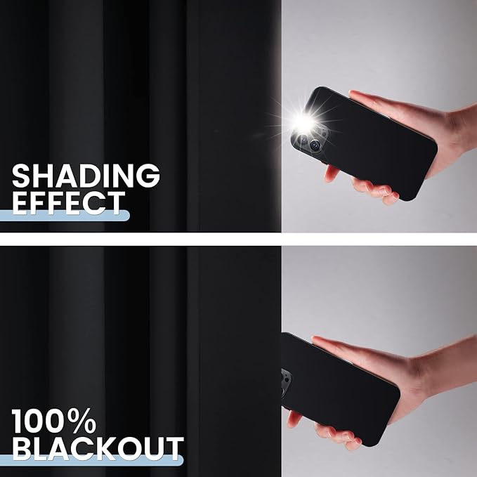 SimpleHome 100% Blackout Curtains for Bedroom,Thermal Insulated Grommet Window Drapes Room Darkening Black Curtains for Living Room with Black Back,52 x 63 Inch,2 Panels