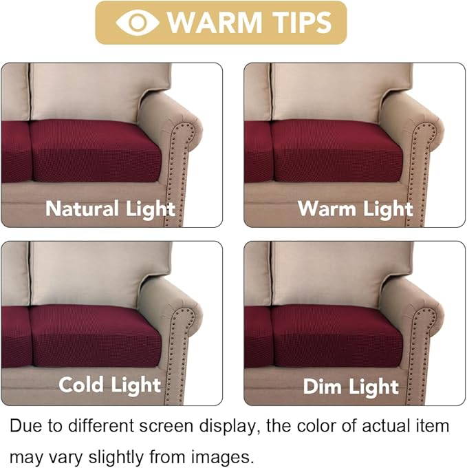 H.VERSAILTEX Super Stretch Individual Seat Cushion Covers - Sofa & Couch Cushion Slipcover Sets - Thick Jacquard Textured Twill Fabric (3 Piece XL Sofa Cushion Covers, Burgundy Red)