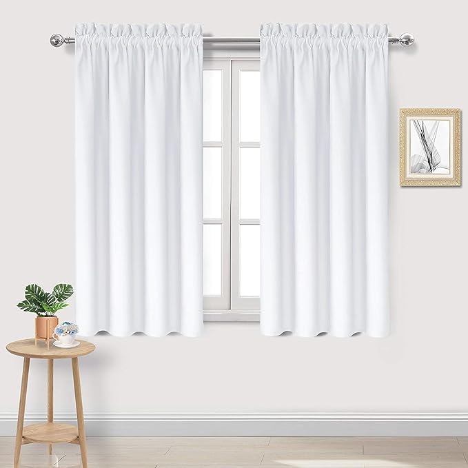 DWCN White Curtains for Living Room Thermal Insulated, 50% Light Blocking Curtains for Bedroom, Dining Room Window, W 42x L 45 Inch, Set of 2 Rod Pocket Curtain Panels