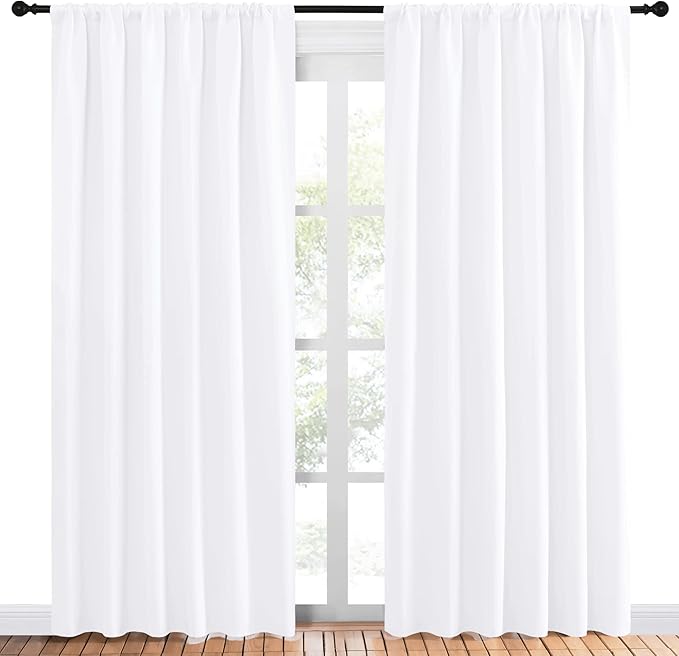 NICETOWN White Curtains, 50% Light Blocking Curtain Panels for Bedroom, Home Decoration Easy-Care Solid Rod Pocket Draperies/Drapes, Window Covering for Kitchen (2 Panels, 70 by 84, White)