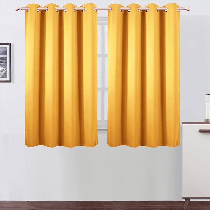 LEMOMO Blackout Curtains 66 x 54 Inch Long Yellow Curtains Set of 2 Panels Room Darkening Curtains for Bedroom and Living Room
