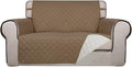 PureFit Reversible Quilted Sofa Cover, Water Resistant Medium Slipcover Furniture Protector, Washable Couch Cover with Non Slip Foam and Elastic Straps for Kids, Dogs, Pets (Loveseat, Camel/Ivory)