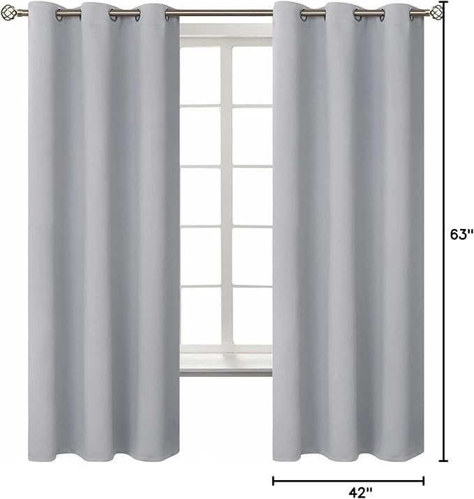 BGment Room Darkening Curtains 63 Inches Long - Grommet Thermal Insulated Drapes Window Treatment Curtains for Bedroom, 2 Panels, 42 x 63 Inch, Light Grey