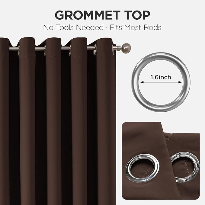 Joydeco Blackout Patio Sliding Door Curtains 96 Inches Long, Grommet Privacy Room Divider Curtains, Extra Wide Thermal Blackout Drapes for Bedroom Living Room (Chocolate, 70Wx96L, 1 Panel)